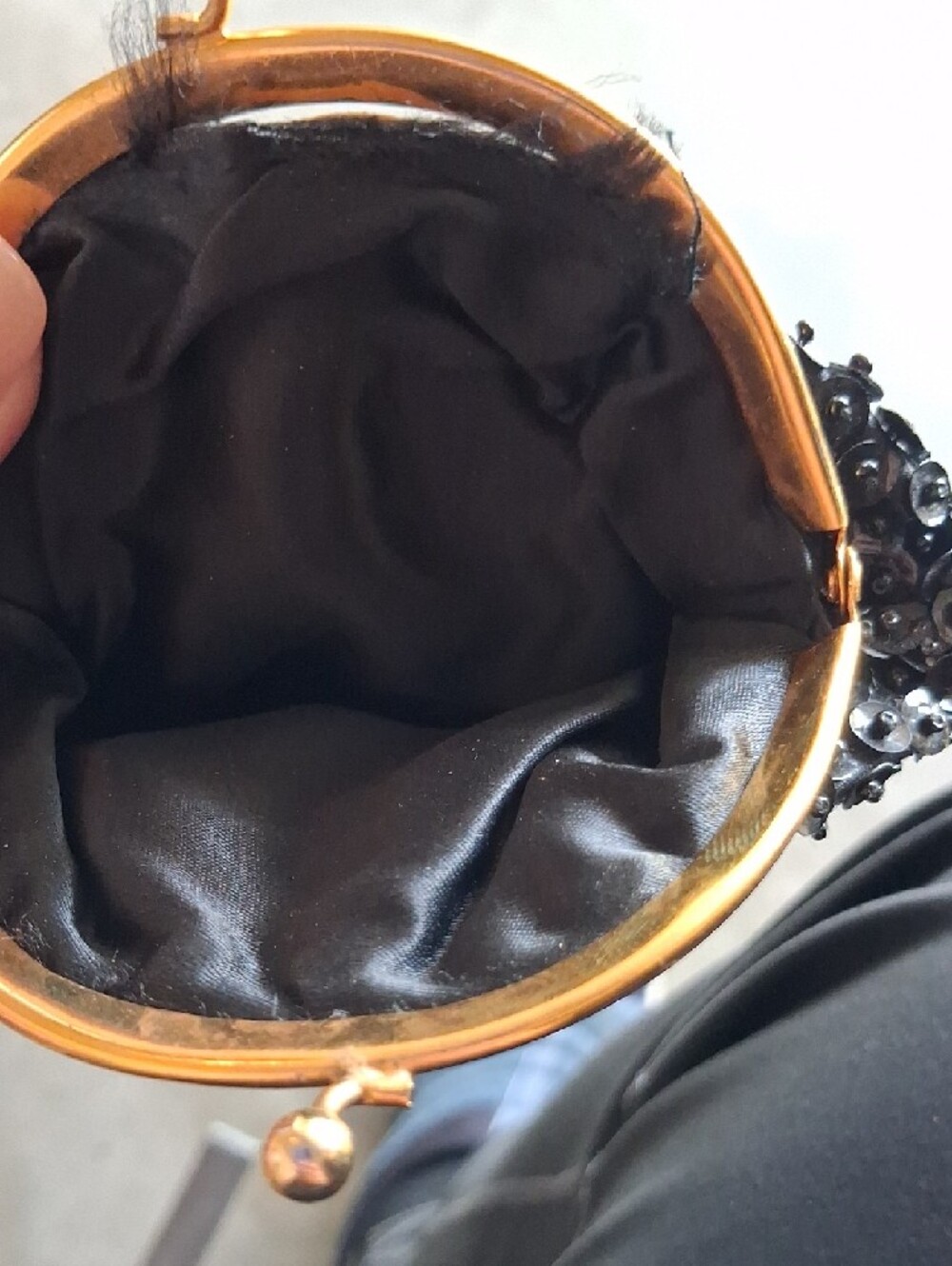 Vintage 50-60's Hand Made Black Beaded And Sequin Coin Purse - Picture 3 of 3